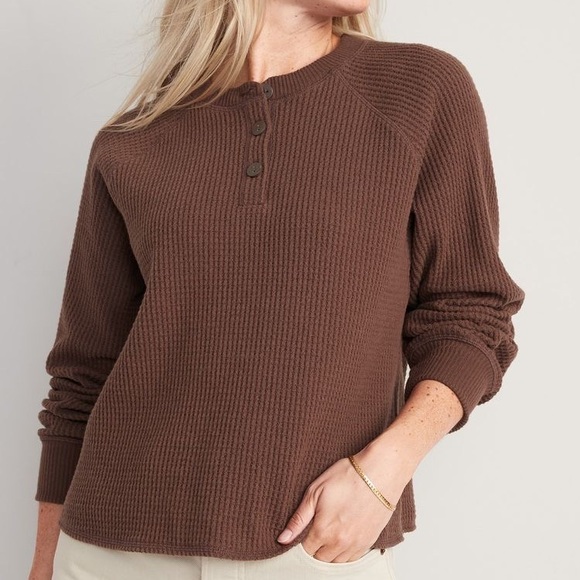 Old Navy XSP brown thermal waffle knit top - Picture 2 of 4